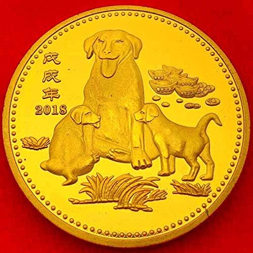 2018 Китайската Възпоменателна Монета Година на Кучето Усу, Колекция Зодиак Животни, Златната Монета Фува, Щастливи пари, Коледна Монета за Домашен интериор на Офис