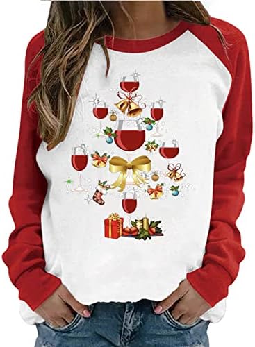 Коледна Hoody Жените С Забавен Принтом във формата На Чаша Вино, Пуловер-Raglan С Дълъг Ръкав, Потници всеки ден С Кръгло
