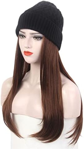 Дамски шапка за коса HGVVNM, черна вязаная шапка с перука, дълга права коса, кафява шапка за перука, една
