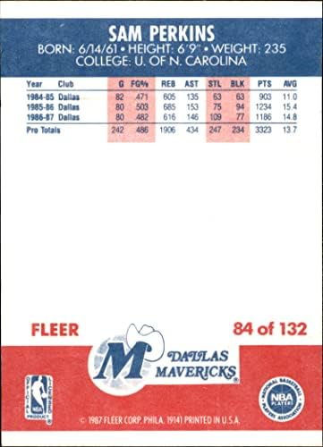 1987 Fleur 84 Сам Пъркинс на Далас Маверикс (Баскетболно карта) VG/БИВШИ Отцепници UNC