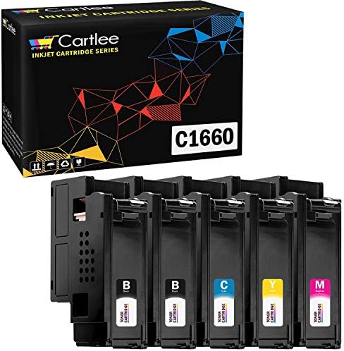 Cartlee Комплект от 5 съвместими сменяеми касети за лазерен тонер с висока производителност за Dell принтери C1660, C1660W,