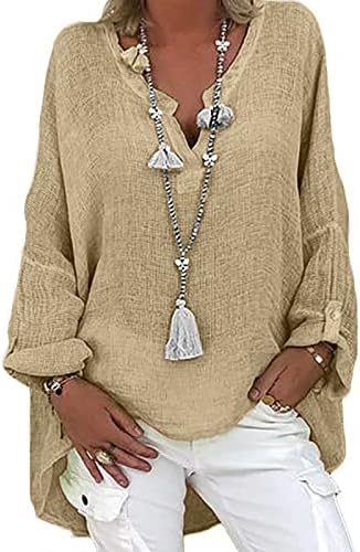 Извънгабаритни Обикновена Блузи за Жени, Пуловери Копчета с Дълъг Ръкав и Имитация на шията, Класически Памучни Ризи,