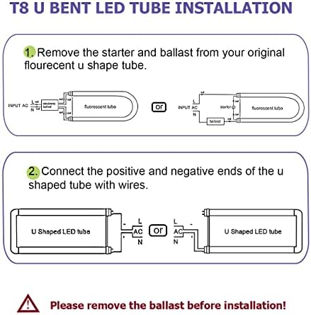 Greess 4 Комплекта led лампи Т8 с U-образно се огъне, U-образна led лампа 2 фута x 2 метра 24 W (еквивалент на 60 W)
