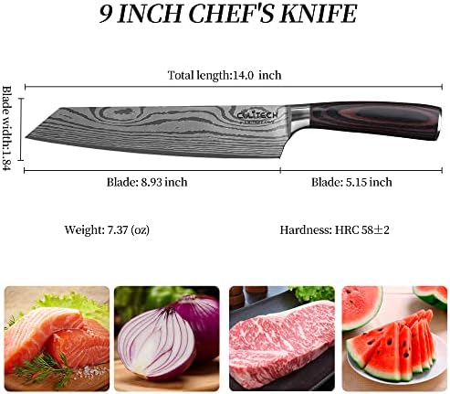 Нож на Главния готвач CULITECH, Кухненски Нож с Дамасским Модел от Немска Високо от Неръждаема Стомана, 9 см с дървена