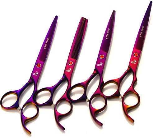 7,0-инчов лилаво йонофореза 4 фризьорски ножици за домашни любимци, гребен за домашни любимци, козметични плоски ножици