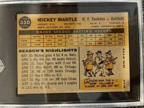1960 Бейзболна картичка Topps 350 Мики Mantle Ню Йорк Янкис Sgc 4 Vg /Бейзболни картички с Надпис ex - Slabbed