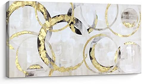 Pi Art Абстрактно Съвременно Стенно Изкуство Златна Фолио Преплетени Кръгове Големи/Large Wall Decor Натянутый на Дърво