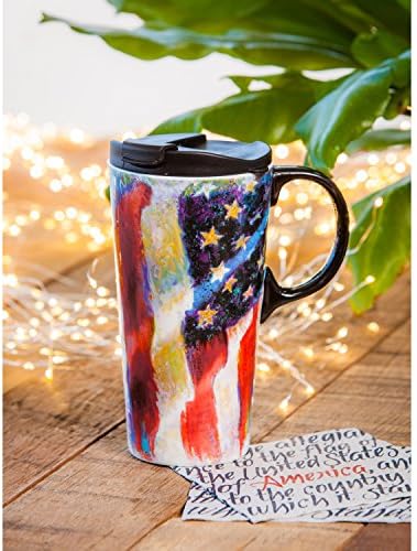 Cypress Home Американски Флаг Керамични Пътна Чаша за кафе Лате 17 грама