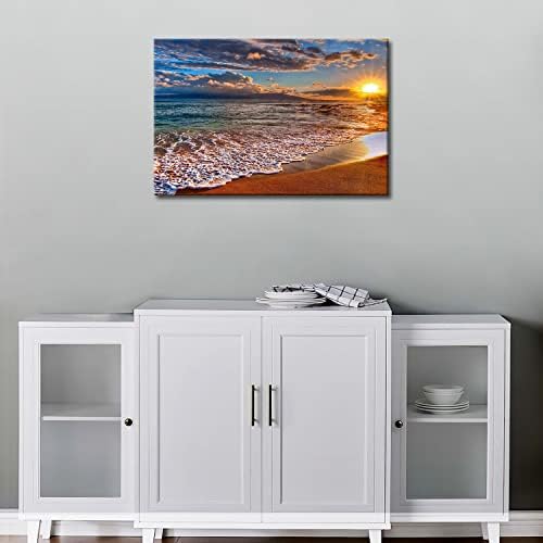 Стенни Художествена Живопис Плаж на Изгрева Бяла Вълна Отпечатъци Върху Платно Картина на Морски Пейзаж Маслени Картини