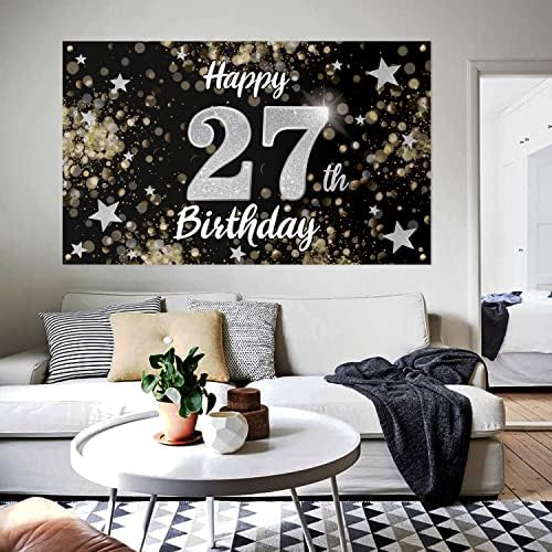 Nelbiirth С 27-ия рожден Ден на черно-сребърна звезда, Голям банер - Поздрав с 27-годишен Рожден ден, на фона на фотообоев