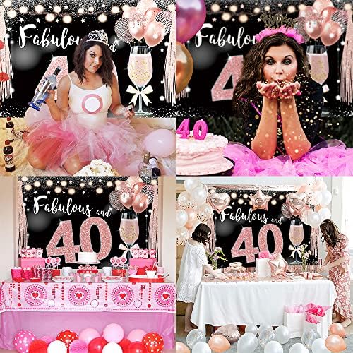 Bellimas 40 и Приказен Фон Розово Шампанско Светлини от Балони, Торта за 40-ия Рожден Ден на Масата Сувенири Четиридесет