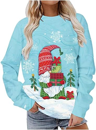 NOKMOPO/ Блузи за жени, по-Големи Размери, Дамски Коледен Моден Случайни Свободен Пуловер с Дълъг Ръкав, Дамски Пуловер