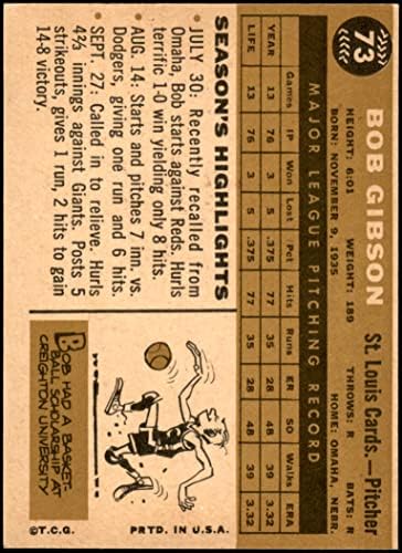 1960 Topps 73 Боб Гибсън Сейнт Луис Кардиналс (Бейзболна картичка) EX/MT Кардиналите