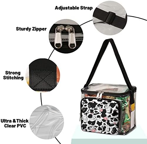 bisibuy Прозрачна чанта за Обяд с Хубаво Краве Принтом, Одобрен Стадион, Прозрачна кутия за Обяд от PVC Пластмаса с Регулируема