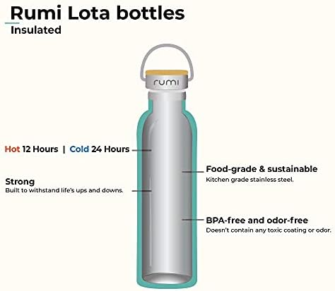 Бутилки за вода Rumi Lota от неръждаема стомана със спортен капак, 20 грама, Паун / Камък, 2 опаковки
