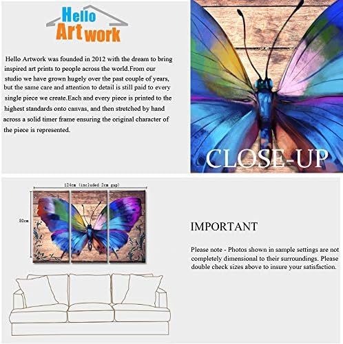 iHAPPYWALL, Комплект от 3 теми, Платно с Насекоми, Стенно Изкуство, Цветни Пеперуди На Реколта Дървен фон, Абстрактно