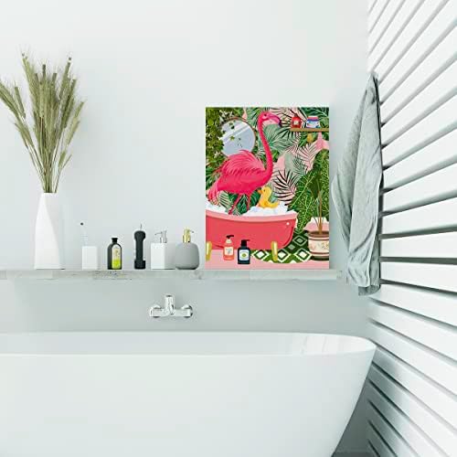 Фламинго в Банята Платно Плакат Живопис Стени на Банята Изкуство, Тропически Розово Фламинго Картина на Произведения
