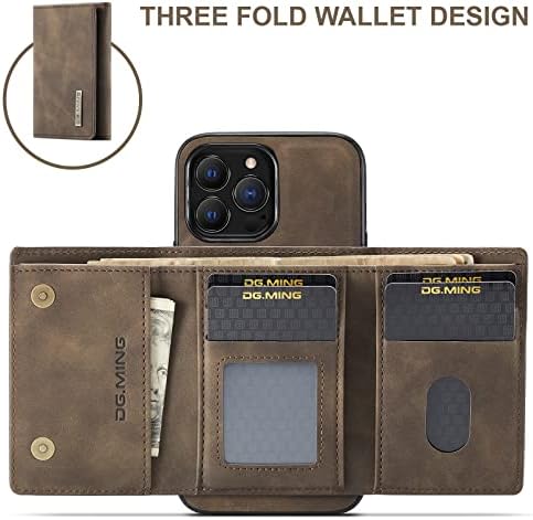 Чанта-портфейл Oidealo 2 в 1, който е Съвместим с iPhone 13 Pro Max, DG.МИНГ, Задния капак за мобилен телефон от естествена кожа в Ретро стил, Магнитна, Свалящ се, с Трехслойным пор?