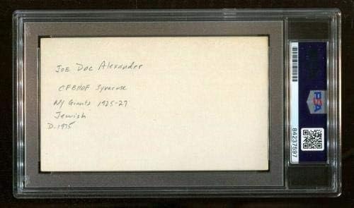Картичка с автограф на Джо Док Александера 3x5 Джайънтс D:1975 CFBHOF PSA/ ДНК - Издълбани подпис NFL