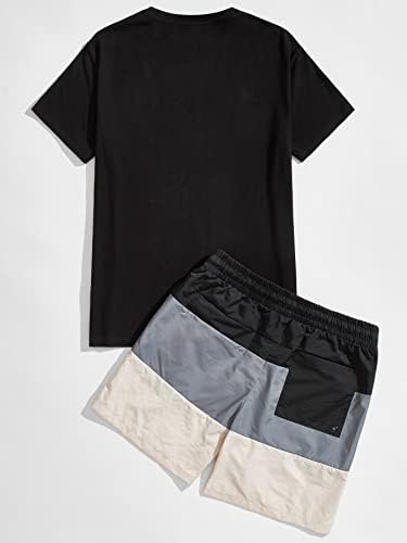 FDSUFDY Комплект дрехи от две части за мъже, тениски с надпис и къси панталони с завязками на кръста, пълен Комплект
