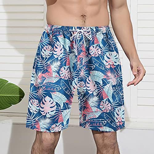 Мъжки 5-Инчов Ластични Шорти За Плуване, Лека Бански Костюми, Летни Плажни Панталони За Гмуркане С Цветя Модел и Завязками На Талията