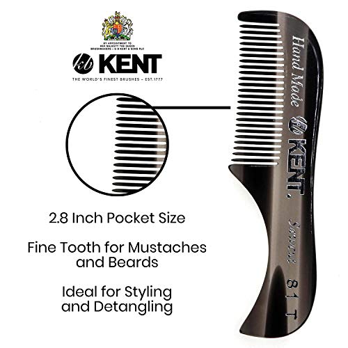 Имат гребен на Kent A 81T Графит X-Small за джентльменской брадата и мустаците джобен размер с фини зъби за грижи за