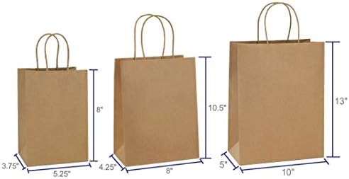 Подаръчни пакети BagDream с Дръжки на Едро, 5x3x8 и 8x4,25x10 и 10x5x13 по 25 бр. Хартиени Торбички Крафт за Рожден Ден,