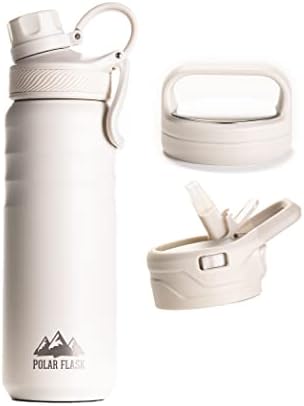 Спортна бутилка за вода, POLAR FLASK от неръждаема стомана – 3 капачки, Висококачествена сламена шапка, кутията с чучур