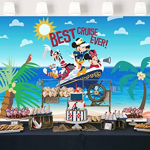 Мики Маус Круиз Фон За Парти Тропически Плаж Пейзаж на Фона на Морската Тема Банер за Рожден Ден за Десерт на масата