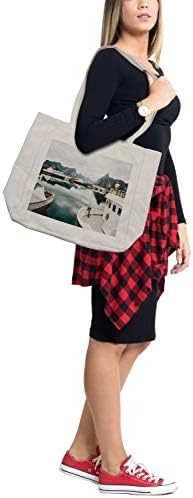 Чанта за пазаруване Ambesonne Landscape, Снимка Лофотенские острови, Норвегия, Скандинавските Живописни Кораби, Рибари, Риболов, Екологично Чанта за Еднократна употреба за