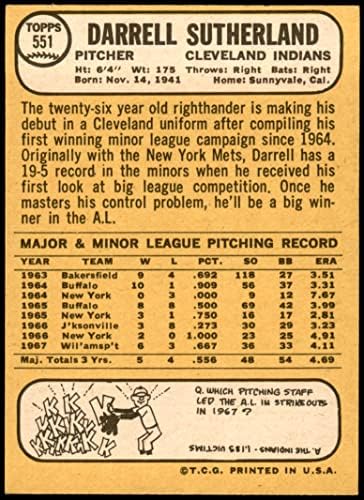 1968 Topps 551 Дарел Съдърланд Кливланд Индианс (Бейзболна картичка) NM / MT+ Индианс