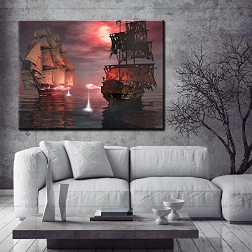 Декор на пиратски кораб, Стенно изкуство, Платноходка, на викингите в морето, Щампи върху Платно, Карибски Пара-Призрак,