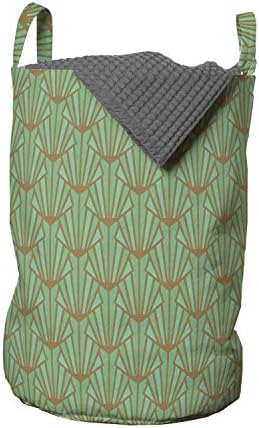Чанта за дрехи Ambesonne Oriental Зелен цвят, Илюстрация под формата на Твърди Абстрактни Геометрични фигури в Ретро стил и в стил ар Деко, Кошница за дрехи с дръжки, Закрыва