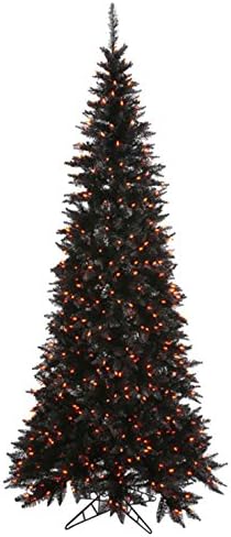 Изкуствена Елха Vickerman 4,5' С предварително осветен от Черна яде на Хелоуин/Коледа - Оранжеви светлини