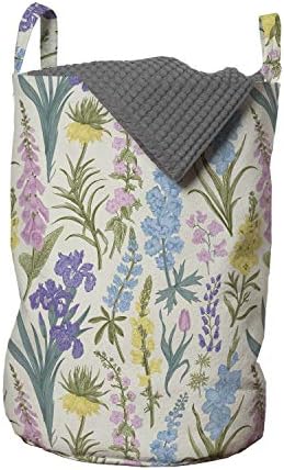 Виолетово-Жълто чанта за дрехи Ambesonne, Реколта Селски Ретро-Романтичната Пролетно Илюстрация на Различни растения,