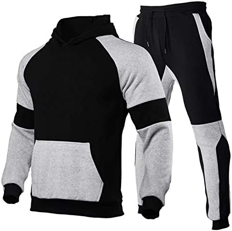 Мъжки Спортни Дрехи с качулка от две Части, Пуловер с дълги ръкави, Hoody с качулка + Спортни Панталони, Комплект 3