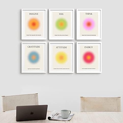 Плакати с положителна градиентной аура HD, Комплект от 6 градиентных цветни стенни артистични щампи, Комплект от 6 цветни