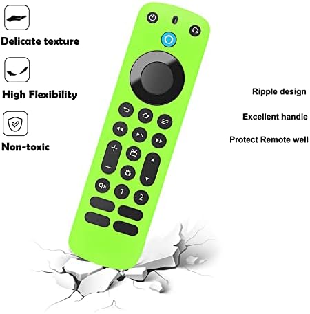 [2] Калъф Pinowu Remote Cover (свети в тъмното), съвместим с Firetv Remote Voice Pro (издаден през 2022 г.), противоскользящий устойчив на удари силиконов калъф с каишка на китката (зелено и