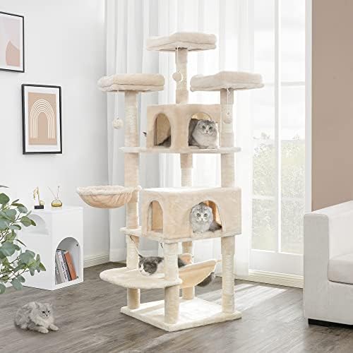 BEWISHOME Cat Tree 66,3-Инчов Мулти-Голяма Котешка Кула с Плюшени Върховете, Когтеточкой от Сизал, Игралната Къщичка