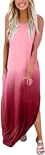 Жена midi дълга рокля на бретелях наклон цвят без ръкави, с кръгло деколте и извит подолом, ежедневни летни рокли-туники