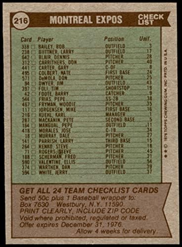 1976 Topps 216 Изложения списък на екипа Karl Kuehl Монреальские изложба (Бейзболна картичка) NM Изложения