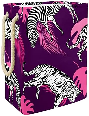 Inhomer Zebra Тъмно-Пурпурни Листа, Голяма Кошница за дрехи, Водоустойчив Сгъваема Кошница за дрехи, Органайзер за играчки,