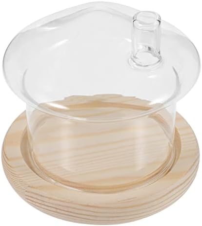 Стъклен Купол SEWACC Clear дамска шапка клош с Дървена Основа във Формата на Къщички, Поставка за Торта, Стъклен буркан-Камбанка,