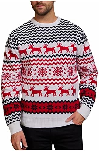 Мъжки Пуловер с Голям Размер, Модерен Коледен Пуловер, Топ, Топъл Пуловер, Кръгъл Отвор, Пуловер с Дълъг Ръкав, Пуловер
