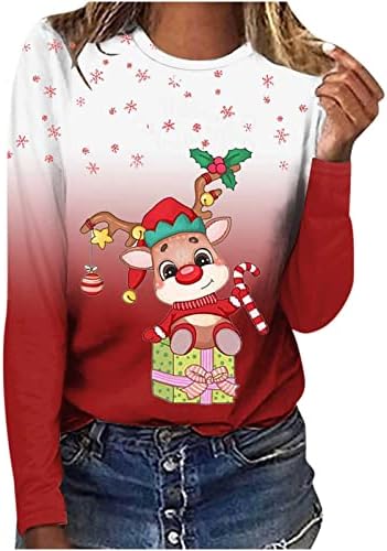 Hoody Naughty Elk за Жени, Коледен Пуловер с 3D Принтом, Топ, Ежедневни Градиент Тениска, Есенни Блузи с Дълъг Ръкав