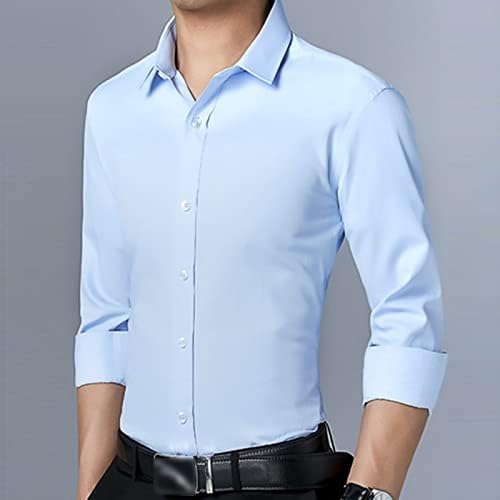 Maiyifu-GJ, Стилни Мъжки Ризи с дълъг ръкав, Обикновена Леки Фини Ризи, Класически Бизнес риза с копчета (Синя, 3 размера)