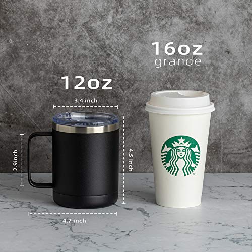 Кафеена чаша MEWAY обем 12 унции с дръжка, 2 опаковки, Изолирани Пътни Чаши от Неръждаема Стомана с Разтегателен капак,