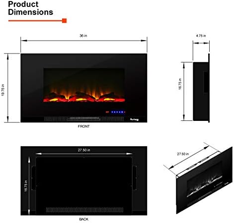 Електрическа Камина печка e-Пламък USA Livingston с 36-инчов монтиране на стена LED 3D с таймер и дистанционно управление - Триизмерно регистър и ефект на огъня