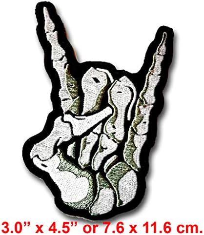 Verani Размер M Скелет на Сатаната Дявола Рог Знак на Ръката Символ Бродирана Нашивка на Желязо в Оживен Роджере Кръстосани