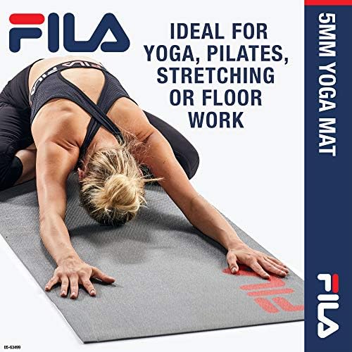 FILA Accessories килимче за йога - Класическа подложка за упражнения, с каишка за носене на ръка за практикуване на йога,